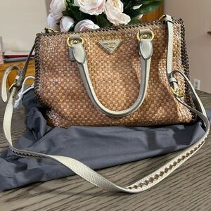 Prada Woven Brown and Gold Handbag